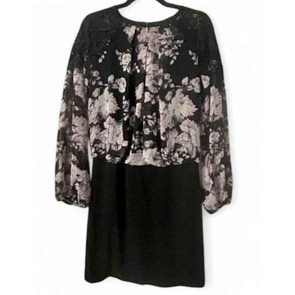 BISOU BISOU Dresses & Skirts - Bisou Bisou Michele Bohbot Black Floral Dress 8 Lace Elegant Romantic Chic Party